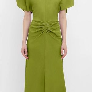 Victoria Beckham Citrine Green/Yellow Short Sleeved MIDI Dress